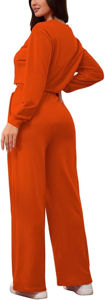 PINSV Women's 2 Piece Outfits Sweatsuit Set Long Sleeve Crop Top Drawstring Wide Leg Pants with Pockets Tracksuits Casual Set - Image 6