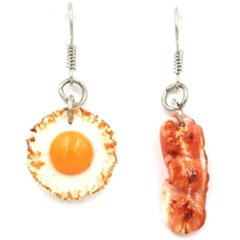 Polymer Clay Handmade Fried Bacon with Sunny Side up Egg Earrings Cover