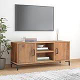Bois massif de pin : le support TV est fabriqué en bois massif de pin, qui présente des bords bruts, des défauts et des rayures qui lui donnent un aspect industriel vintage.