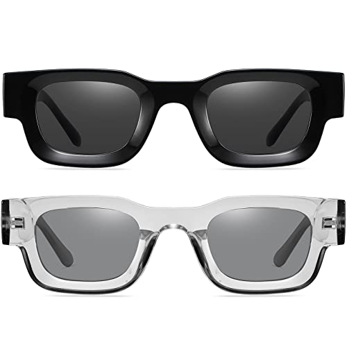 Image of AIEYEZO Modern Thick Rectangle Sunglasses for Women Men 90s Retro Chunky Square Polarized Sun Glasses UV400 Protection