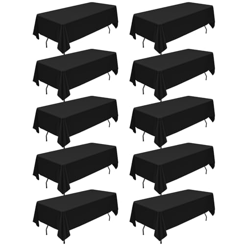 10 Packs Black Polyester Tablecloth 60 x 126 inch Rectangle Table Cloth for 8 Foot Tables Wrinkle Resistant Washable Fabric Table Cover Polyester Black Table Cloth for Party,Wedding, Banquet