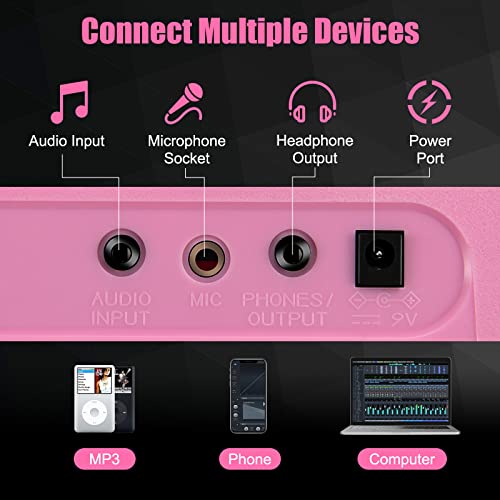 Costzon 61 Key Piano Keyboard, Portable Electronic Keyboard Piano With Lighted Keys, Lcd Screen, Headphones, Microphone, Dual Power Supply & 3 Teaching Modes For Beginners Kids Adults (Pink) #TOP2