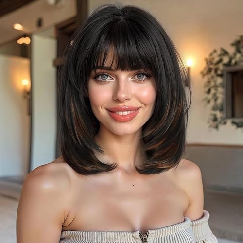 Ucubb Wig with Bangs for Women Layered Hairstyle Synthetic Heat Resistan
