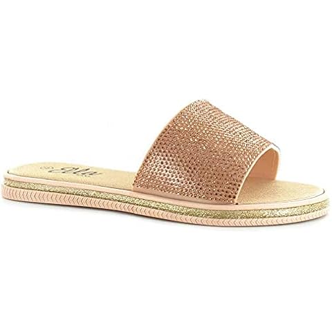 Ella Shoes Womens Ladies Hilda Slider Flat Sandals Sliders Rose (Rose Gold, 7) Cover
