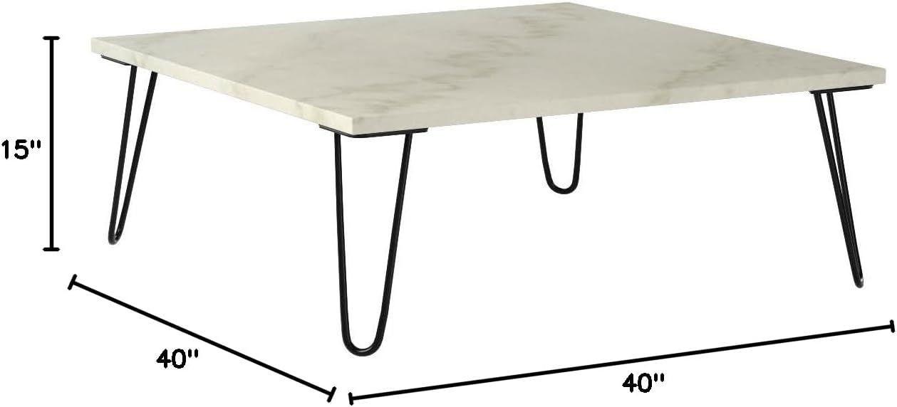 Acme Telestis 40" Square Marble Top Coffee Table in White and Black