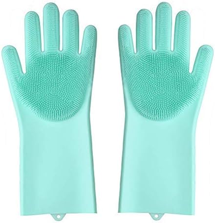 IVAAN Hari Om Creation Washing Silicone Reusable Heat Resistance and Water Proof Hand Gloves with Scrubber for Kitchen Cleaning, Utensils, Bath and Pet Hair Care, Large, Multicolour - Pack of 1 Pair