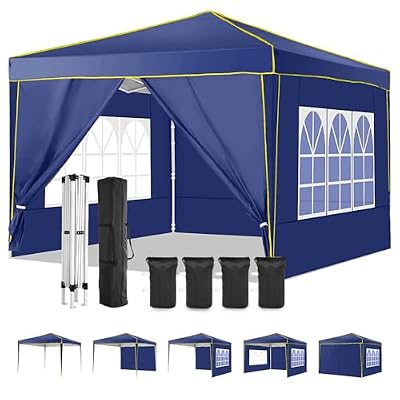 TOOLUCK 10x10 Pop Up Canopy Party Tents for Parties Waterproof Outdoor Event Shelter with 4 Sidewalls and 4 Sandbags UV Protection 50+ Camping Commercial Wedding Portable Tent for Backyard, Navy Blue