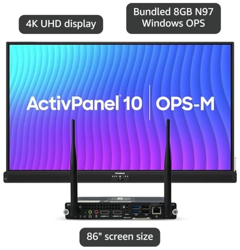 Image of Promethean ActivPanel 10 86 inch High Specification Digital Whiteboard for Office or Classroom, 4K UHD, OS Flexible Device, Panel & Wall Mount Included, Bundled 8GB N97 Windows OPS, 3 Year Onsite Support