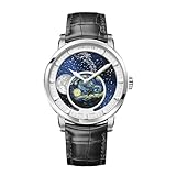 AGELOCER Luxury Automatic Mechanical Watches, Original Men Watch with 3D Starry Sky Moon Phase Watch Dial Skeleton Leather Men's Wrist Watch