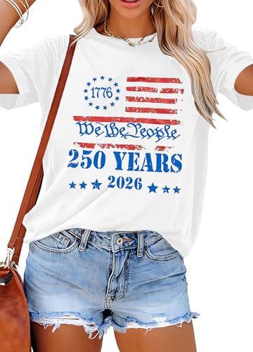 SFHFY 250 Anniversary USA Shirt Women: 4th of July Shirts American Flag Tshirt Patriotic Tee Independence Day Top