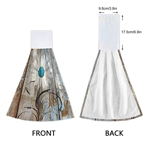 Rustic Daisy Hanging Towels Set 2 Pcs Wood Grain Soft Absorbent Fingertip Towel Dishcloths For Bathroom Washroom Guestroom Kitchen #TOP3
