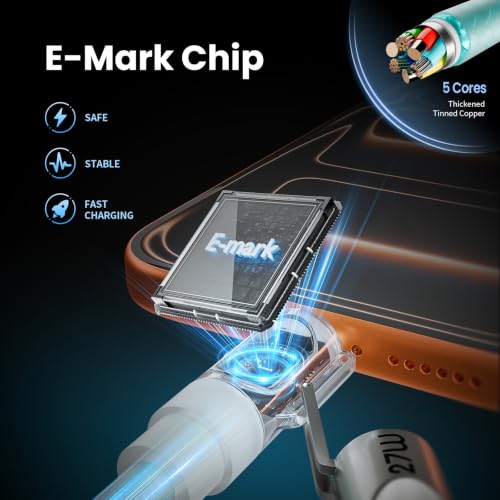 Image of USB C Cable, 240W Fast Charging Type C Charger Cord with E-Mark Chip, 6FT | Silicone Braided 4 in 1 Charging Cable with Light, iPhone Charger for 17-12, S26, iPad, Carplay, Travel Camping Essentials