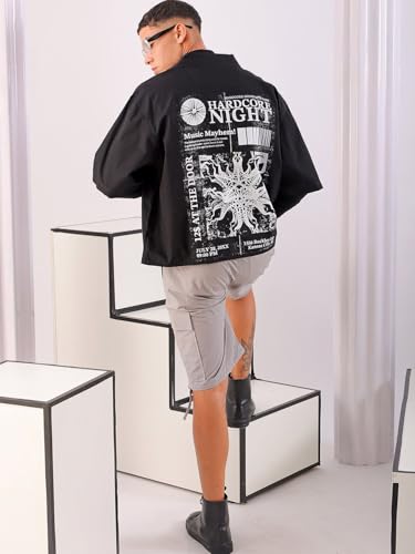 Image of The Indian Garage Co Men Boxy Fit Graphic Print Half Sleeves Cuban Collar Street Wear Cropped Shirt
