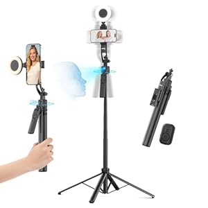 acer Auto Face Tracking Tripod for iPhone/Cell Phone/Android/Camera with Light and Remote, 64″, No App, 360°Rotating Tripod Selfie Stick for Tiktok YouTube Vlog Live Streaming Video Recording