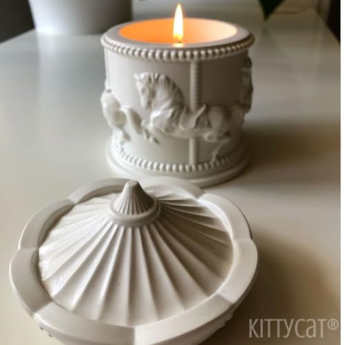 Image of Kitty Cat Aesthetic Soy Wax Scented Candles | Reusable Concrete Sea Shell Jars | Vanilla Aroma | 12+ Hours Burn Time | Perfect Home Decor for Bedroom, Office & Hostel (Carousel Luxe)