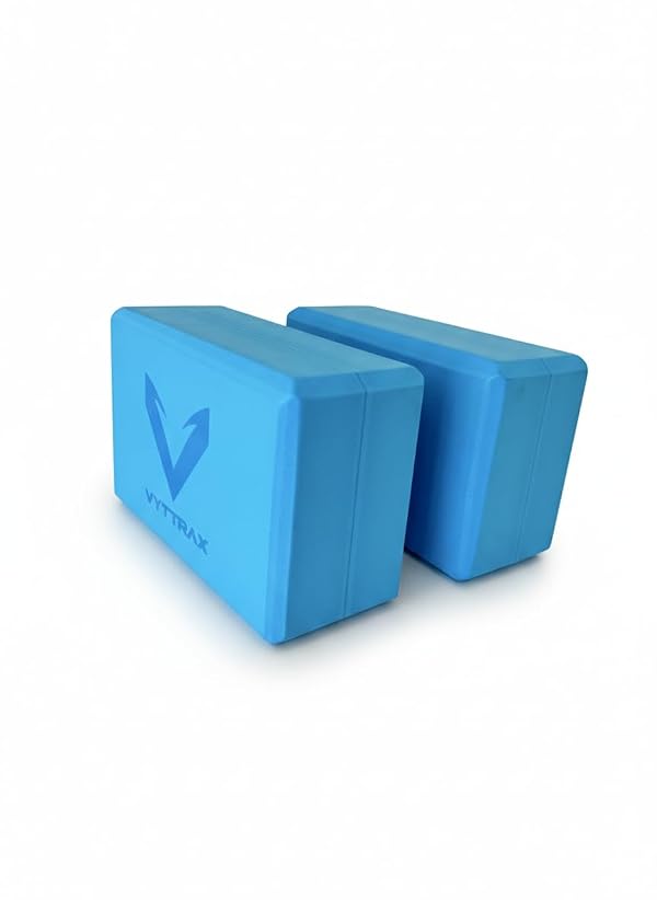 VYTTRAX Yoga Blocks Set of 2, High Density EVA Foam Yoga Block, Non-Slip, Lightweight, for Yoga, Pilates, Stretching & Balance Training (Blue 9x6x4 inch) by VYTTRAX - Used condition - US$20.89