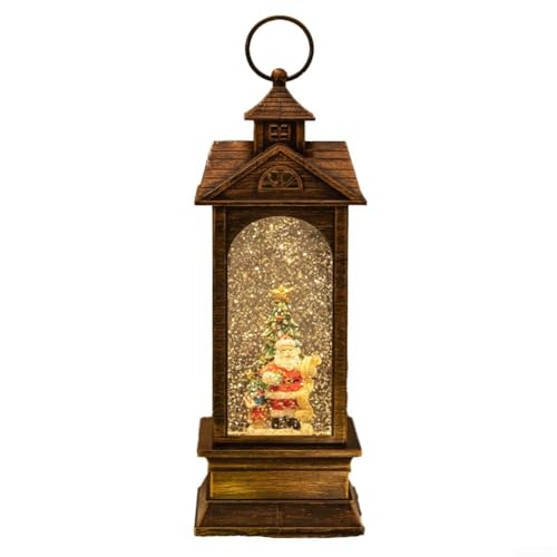 Caja de música vintage con linterna de Navidad con luz cálida, melodía navideña nostálgica y función de luz, decoración festiva de plástico marrón y recuerdo para decoración de temporada del hogar (3)