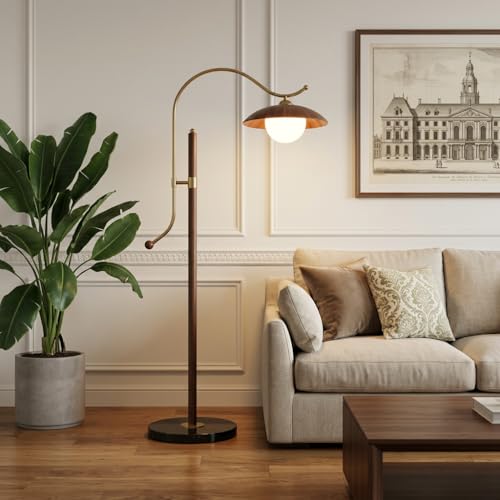 Image of Floor Lamp 3-Color CCT (Warm + Natural + Cold White) | Metal & Wood Arc Standing Lamp for Living Room, Bedroom | E27 | Home Decor