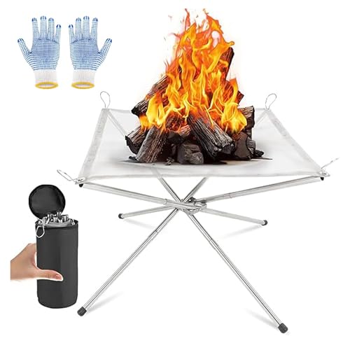 Portable Fire Pit for Camping, Outdoor Foldable Firepit Fireplace with Heat Resistant Gloves & Carrying Bag, Stainless Steel Mesh BBQ Fire Bowl for Picnics, Bonfire, Patio, Backyard, Garden Portable Fire Pit for Camping, Outdoor Foldable Firepit Fireplace with Heat Resistant Gloves & Carrying Bag, Stainless Steel Mesh BBQ Fire Bowl for Picnics, Bonfire, Patio, Backyard, Garden
