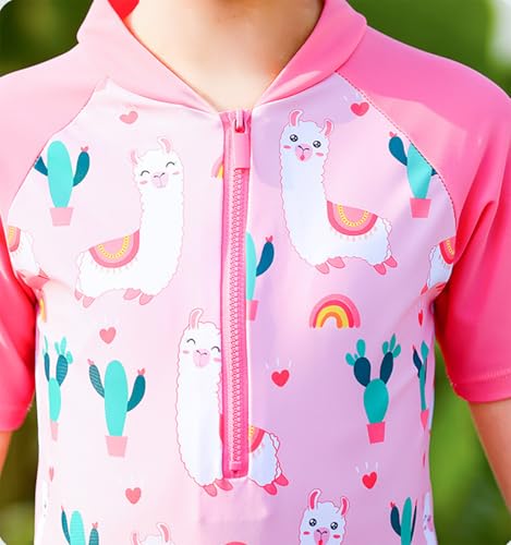 Image of Girls Swimsuit Girls One Piece Skirted Swimsuit Short Sleeve Floral Rash Guard Bathing Suit Swim Dress Swimwear