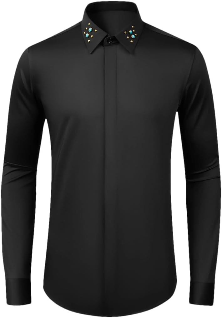 Men's Long Sleeve Slim Fit Business Dress Shirt Stage Performance Banquet Costumes Shirt