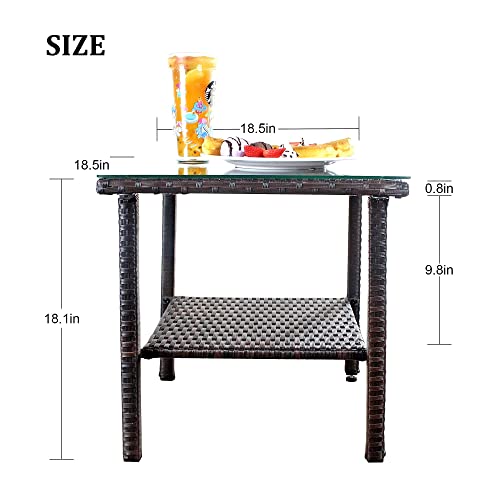Patio Side Table Coffee Table Tea Table Pe Rattan Mix Brown Outdoor Indoor Square Table Balcony Small Table #TOP6