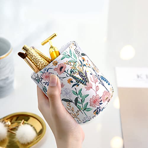 Image of Large Capacity Floral Pen Holder for Desk, Leather Pencil Holder Pen Cup Marker Holder Makeup Brush Holder, Desk Accessories & Workspace Organizers for Home, Office, White Flower