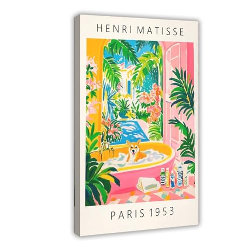 Poster Shiba Inu Matisse tableau rose, cadeau original d'art moderne