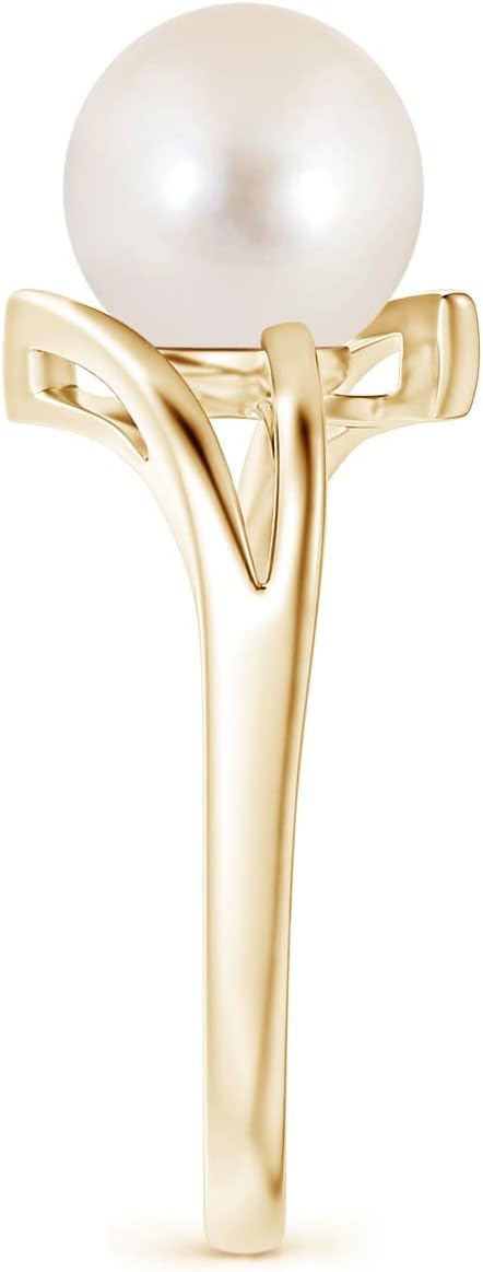 Angara Solitaire Freshwater Pearl Bypass Split Shank Ring in 14K Solid Gold/Platinum | June Birthstone, Birthday, Engagement, Anniversary, Wedding Jewelry Gift for Women