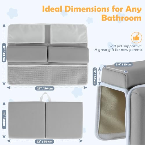 YUFIXO Baby Bath Kneeler and Elbow Rest Pad Set, 1.5 Inch Thick Memory Foam Soft Bath Kneeler with Bath Toys Organizer, Non-Slip, Quick-Dry, Foldable Kneeling Mat, Ideal Gift for Parents, Gray - Thumbnail 7