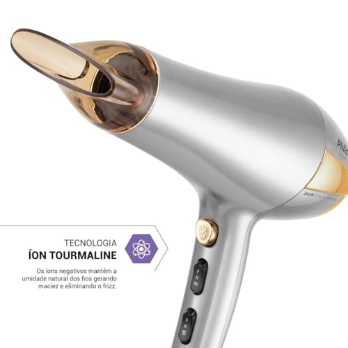 Secador de Cabelos Philco Íons Tourmaline PSC2600 2100W Prata com Dourado 220V