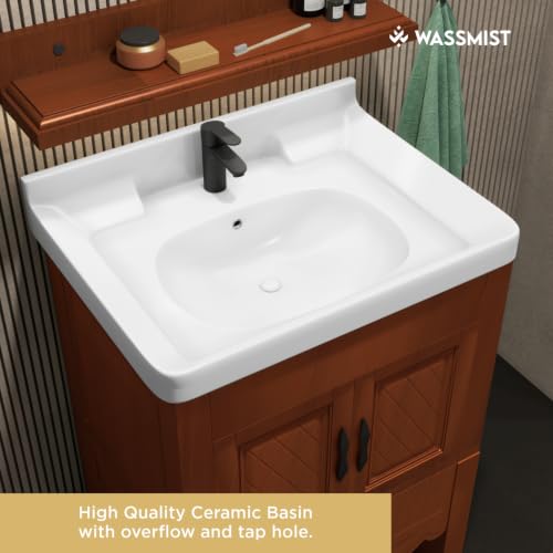 Image of WASSMIST Floor Mounted Bathroom Vanity | Modern Floor Standing Basin Cabinet for Bathroom | Thermoplastic Cabinet (Brown)