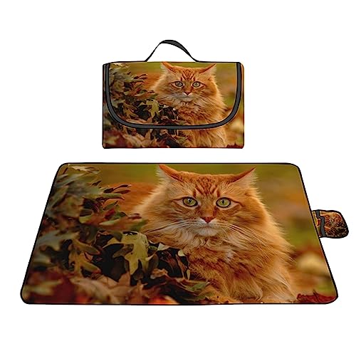 Yoonqun Picknickdecke Wasserdicht 200x180cm,Groß Outdoor Faltbare Picnic Blanket mit Tragegriff,Picnic Decke Waschbar für Camping,Picknick,Wandern,BBQ,Reisen Campingdecke,Gelbe Katze