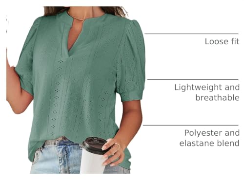 Image of Dokotoo Womens Blouses V Neck Puff Short Sleeve Business Casual Tops