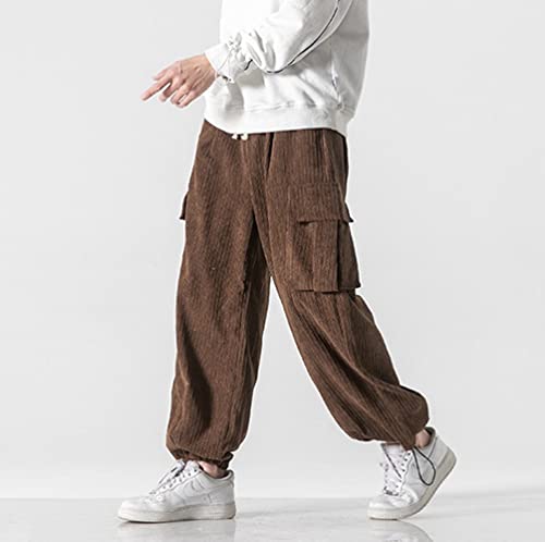 Men's Vintage Baggy Hip Hop Corduroy Cargo Pants Casual Solid Elastic Waist Wide Leg Joggers Sweatpants3