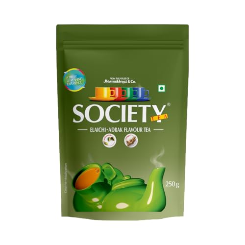 Image of Society Elaichi Adrak Chai - Real Cardamom & Ginger Ground Into Assam CTC, The Two-Spice Cup, Hasmukhrai & Co. Since 1924 | 250 g Pouch | Loose Leaves, No Flavouring, No Essence