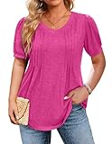 IN'VOLAND Womens Plus Size Tops Summer Shirts 3X Short Sleeve V Neck Flowy Tunic Loose Fit Cute Hot Pink Blouses