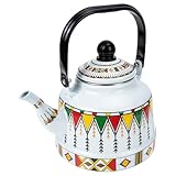 Mipcase Teiera Smaltata con Manico Ergonomico Resistente al Calore Bollitore Leggero e Portatile per Gas Elettrico e Fornelli Induzione Adatta per Tè Sfuso e Uso Outdoor