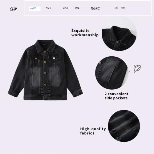 Image of Girls Boys Jean Jacket for (4-14 Years Kids) Trendy Cozy Soft Ripped Denim Coat Casual Outerwear School Travel Teen Gift