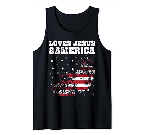 Loves Jesus And America Too Patriotic, Proud USA Flag Camiseta sin Mangas