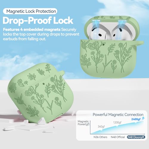 Image of for Airpods 4 Case with Magnetic Lid, Ekoonpft Flower Engraved Cases for Apple AirPods 4th Generation 2024, Soft Silicone Cover for Women Girly with Cleaning Kit & Keychain, Shockproof