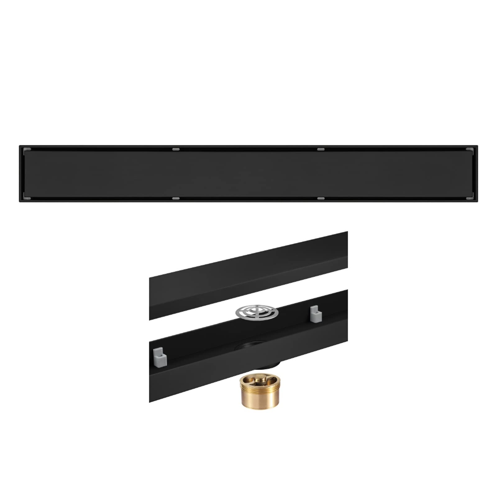 Caniveau Douche Italienne, Drain de Douche Linéaire Acier INOX Rectangle Drain de Plancher 2 en 1 Siphon de Sol Détachable Capot Bonde Douche Anti-Odeur Filtre Cheveux Douche,Noir,80cm