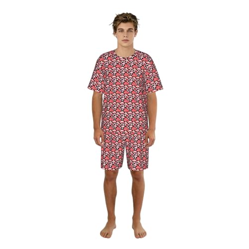 Pyjama homme manches courtes rouge respirant, vêtement de nuit anti-transpiration