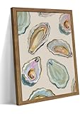 Framed Oyster Shell Canvas Wall Art, Colorful Abstract Wall Art Print, Coastal Beach House Wall Decor, Summer Dining Room Picture Poster, Modern Kitchen Oyster Oil Painting Artwork 8x10 inch