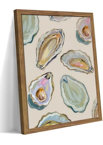 Framed Oyster Shell Canvas Wall Art, Colorful Abstract Wall Art
