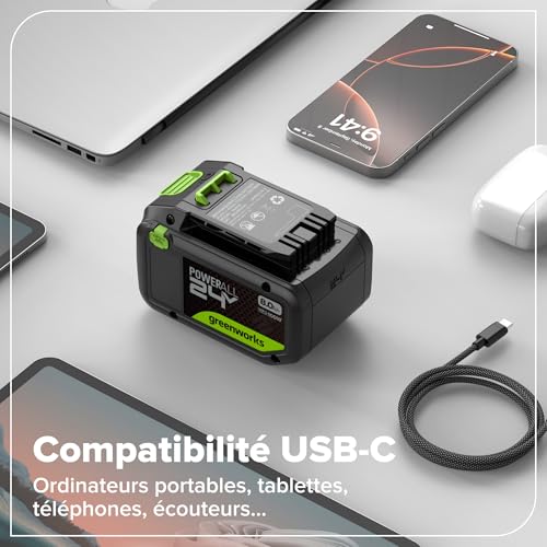 Greenworks POWERALL 24V Batterie haute performance USB C 4Ah - vue 8