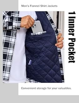 EKLENTSON Men's Flannel Shirt Jacket Quilted Lined Plaid Coats Warm Winter Jacket Thick Button Down Coat with 5 Pockets