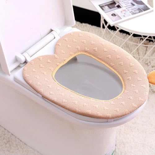 Toilet Seat Cover with Handle Khaki Plush Warm Soft Bathroom Home — view 7