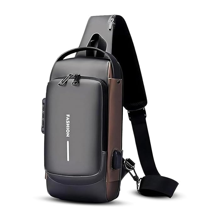 Image of MATCH MADE Anti-theft Waterproof Chest Sling Bag for Men with Password Lock & USB Charging - Travel Hiking Crossbody Daypack Backpack