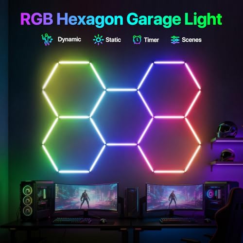 Glitgate RGB Hexagon Garage Lights: 5-Hex, Timer, App & Remote Control — view 2
